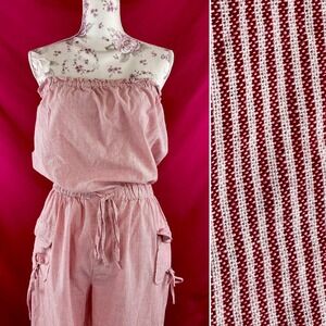 Thread Story Red White Stripe Strapless Cotton Jumpsuit Romper‎ Medium Summer